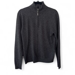 Qi Cashmere Men's Grey 100% Cashmere 1/4 Zip Pullover Sweater